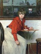 Ramon Casas chica in a bar oil